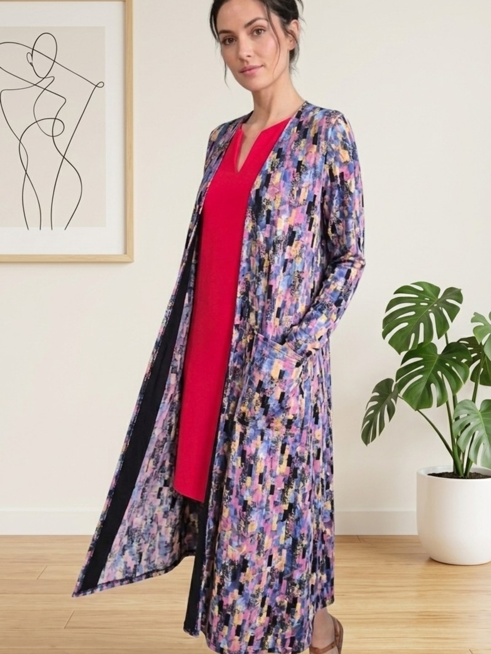 LuLaRoe Multi-Color Printed Long Cardigan